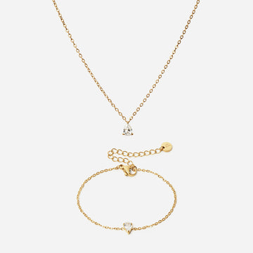 Ice Drop Zircon Bracelet + Ice Drop Zircon Necklace 18K Gold Plated