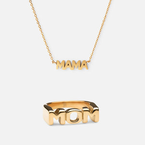 Mama halskjede + mamma ring 18k Forgylt