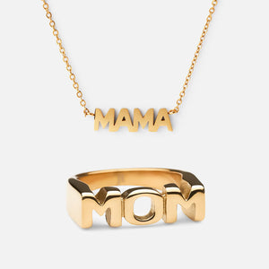 Mama Necklace + Mom ring 18K Gold Plated