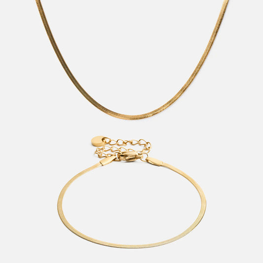 Flat Snake Necklace & Bracelet 18K Gold Plated 2mm