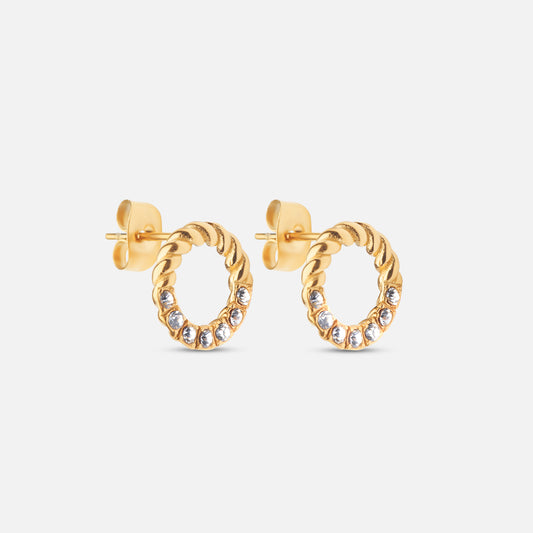 Twisted Circle Bright Zircon Earrings 18K Gold Plated 12mm