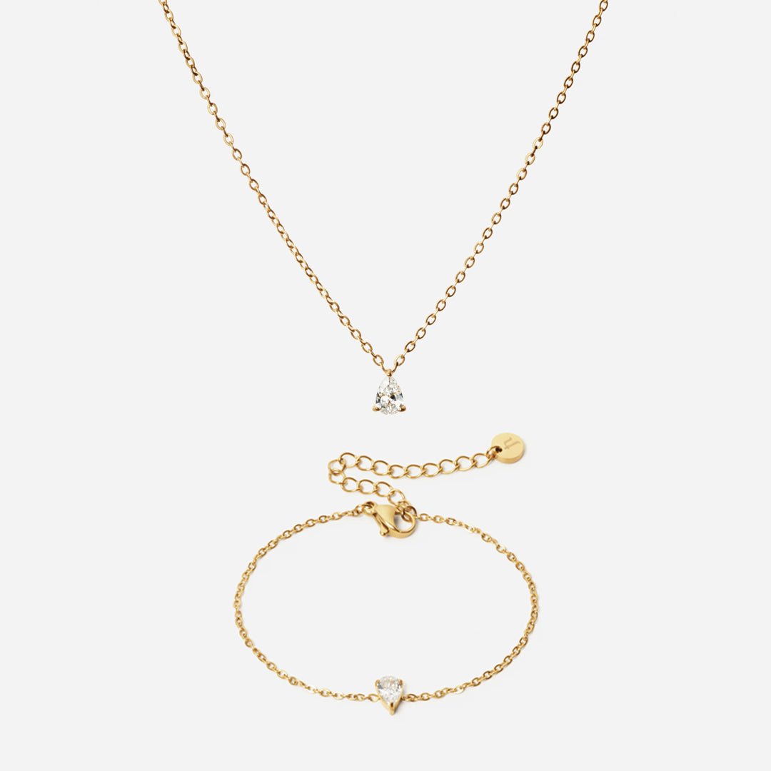 Ice Drop Zircon Bracelet + Ice Drop Zircon Necklace 18K Gold Plated