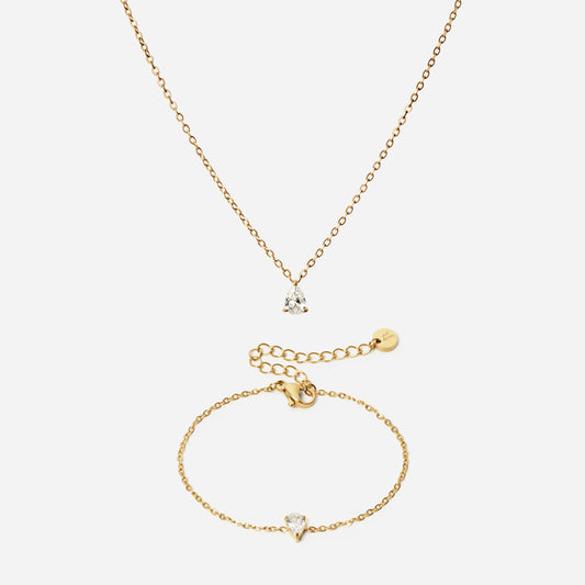 Ice Drop Zircon Bracelet + Ice Drop Zircon Necklace 18K Gold Plated