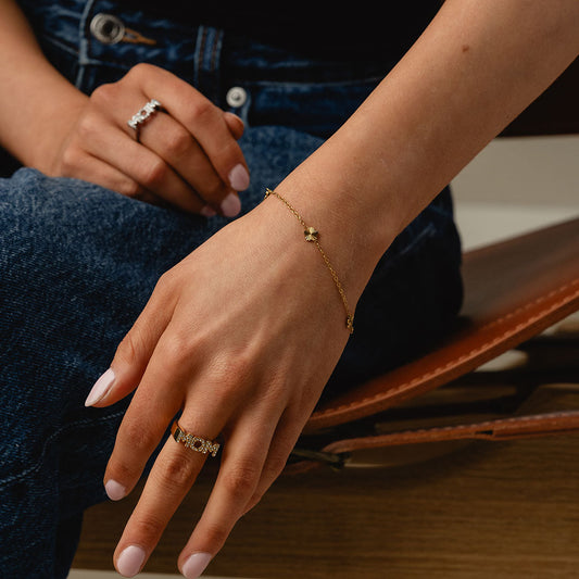 Scattered Flower Bracelet + Necklace 18K Gold Plated