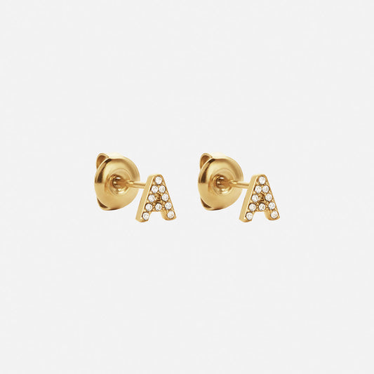 Letter Zircon earrings 18K Gold Plated