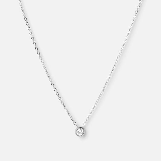 Single Zircon Necklace Silver Colored