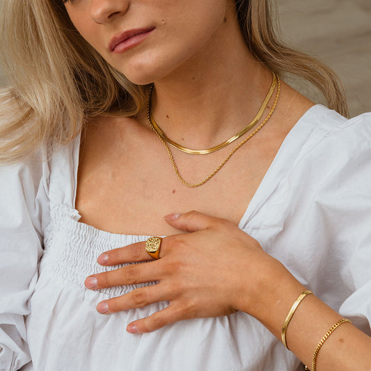 Twisted Rope + Flat Snake Necklace 18K Gold Plated