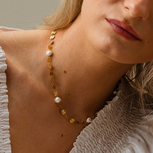 Pearl Necklace Freshwater Pearls 18K Gold Plated