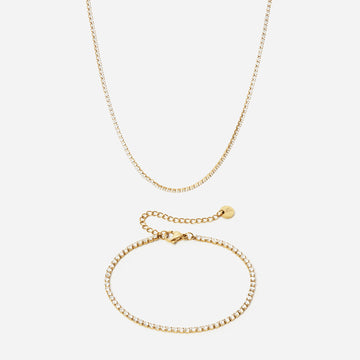Zircon Tennis Bracelet + Necklace 18K Gold Plated