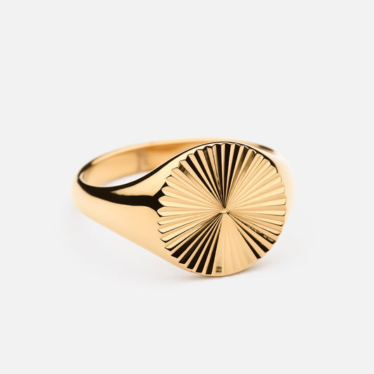 Sun Signed Round Ring 18K Gold Plated