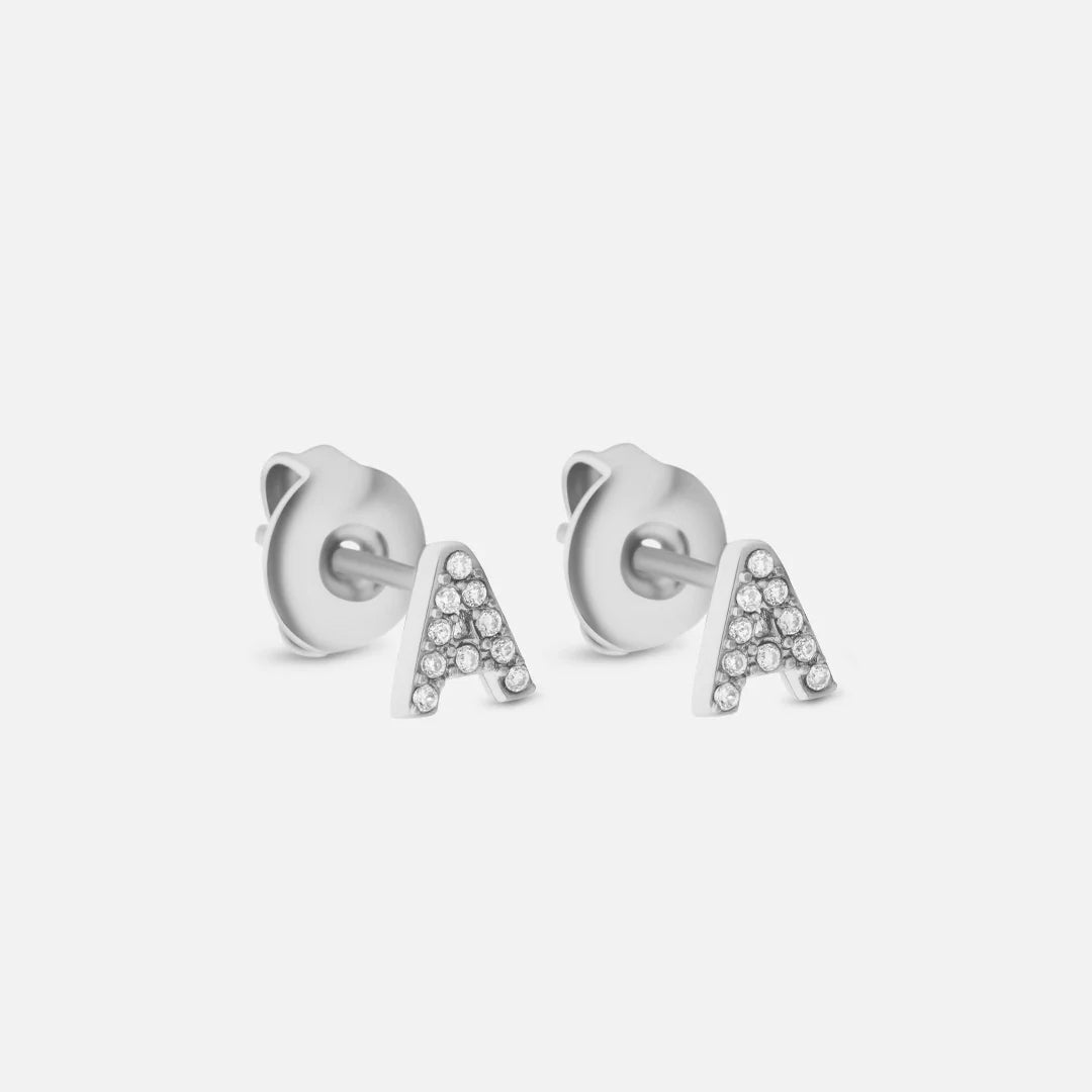 Letter Zircon Earrings Silver Colored