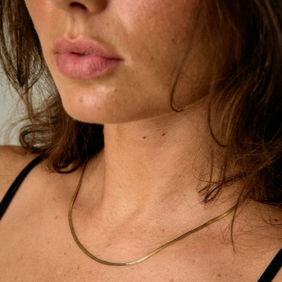 Flat Snake Necklace & Bracelet 18K Gold Plated 2mm