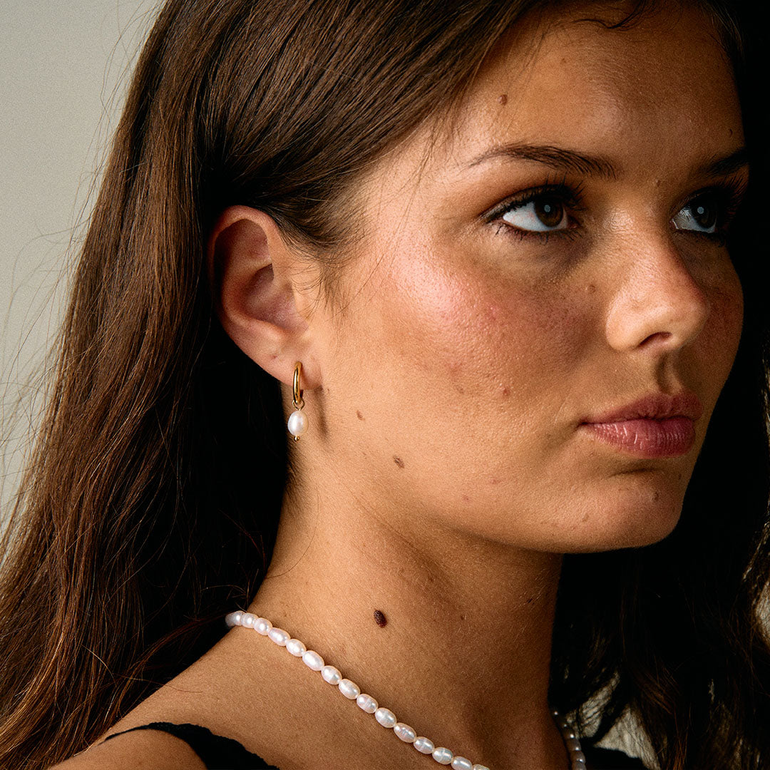 Pearl Hoops Freshwater pearls 18K Gold Plated 14mm