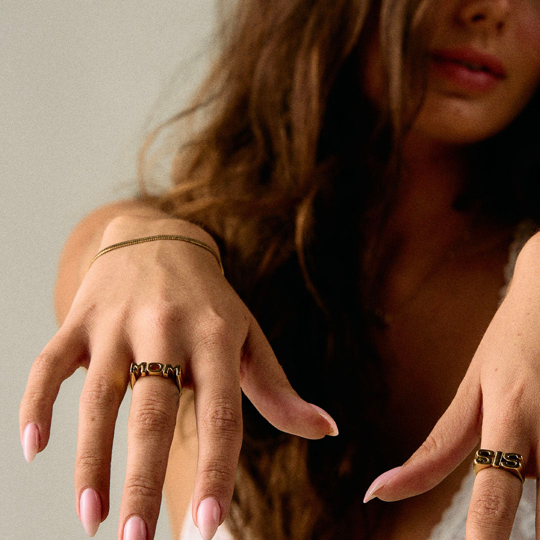 Mama halskjede + mamma ring 18k Forgylt