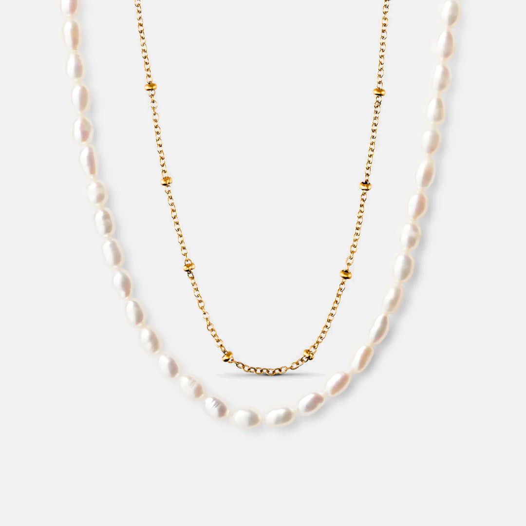 Pearl Necklace + Dots Necklace 18K Gold Plated