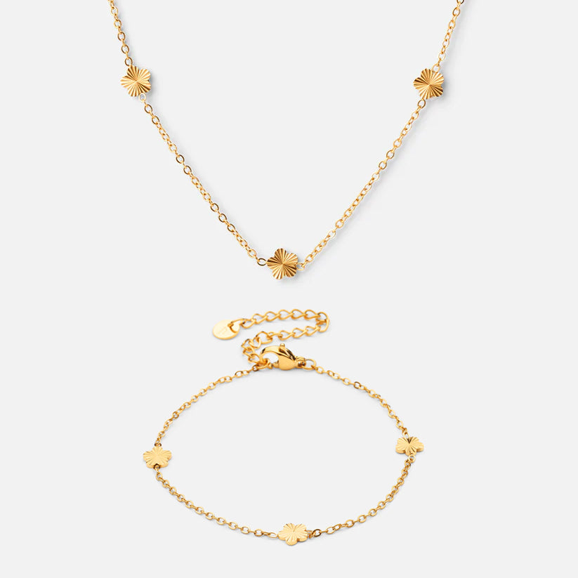 Scattered Flower Bracelet + Necklace 18K Gold Plated