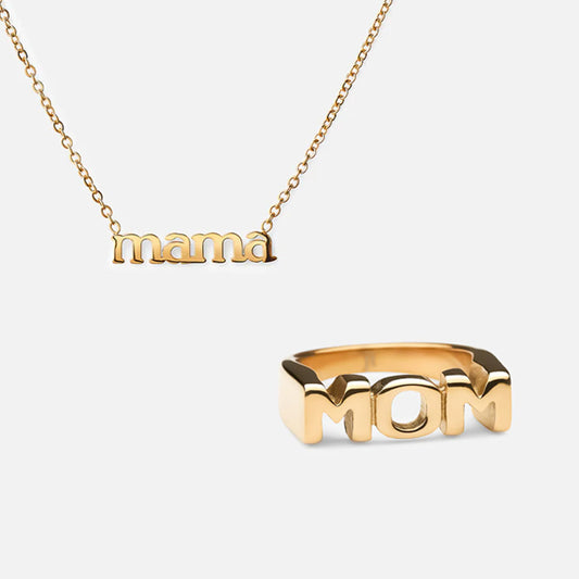 Mama Necklace + Mom ring 18K Gold Plated