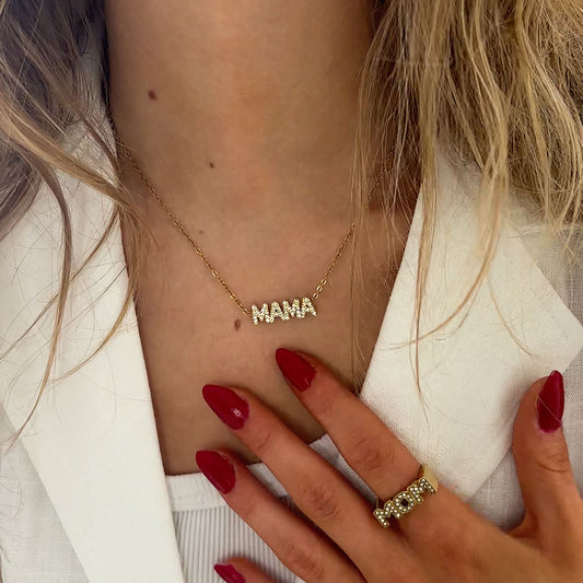 Mama Zircon Necklace 18K Gold Plated