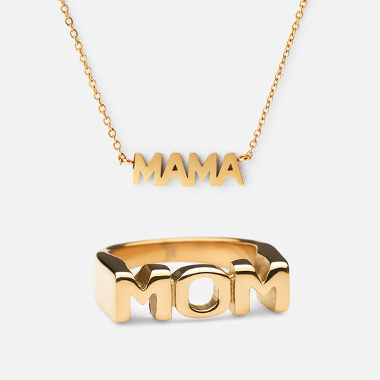 Mama Necklace + Mom ring 18K Gold Plated