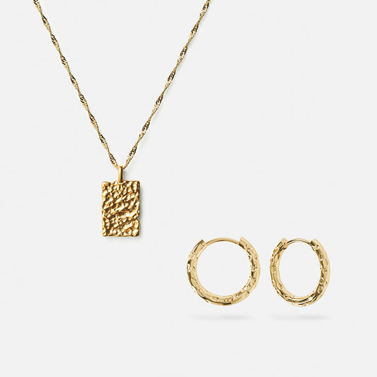 Meteor Necklace + Hoops 18K Gold Plated