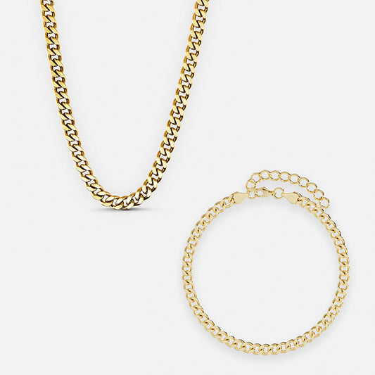 Panser Necklace + bracelet 18K Gold Plated 6mm