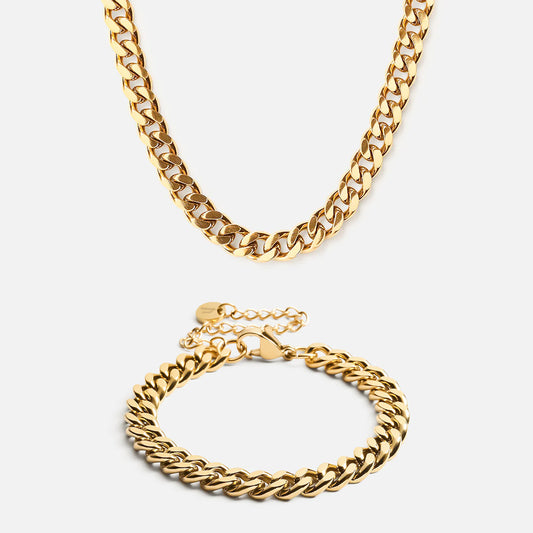 Panser Necklace + bracelet 18K Gold Plated 6mm