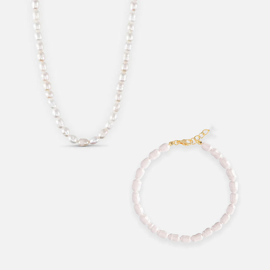 Pearl necklace + pearl bracelets 18K Gold Plated