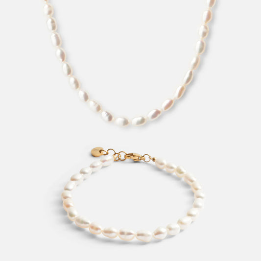 Pearl necklace + pearl bracelets 18K Gold Plated