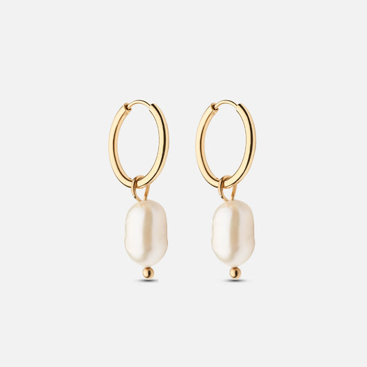 Pearl Hoops Freshwater pearls 18K Gold Plated 14mm