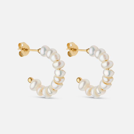 Moonlit hoops pearl earrings 18K Gold Plated