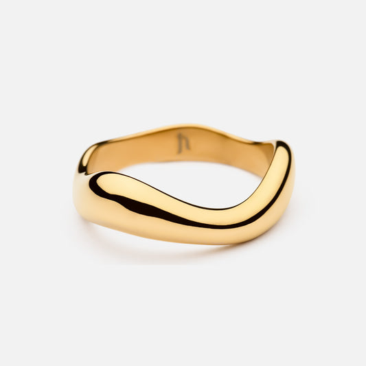 Sun Signed Round Ring 18K Gold Plated