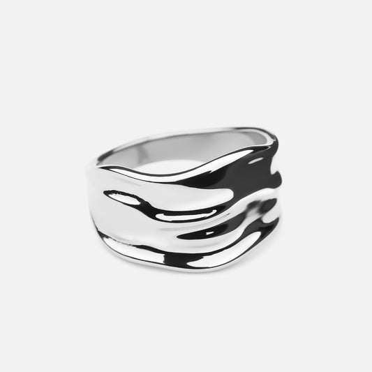 Wide Hammered Band Ring Silver Colored
