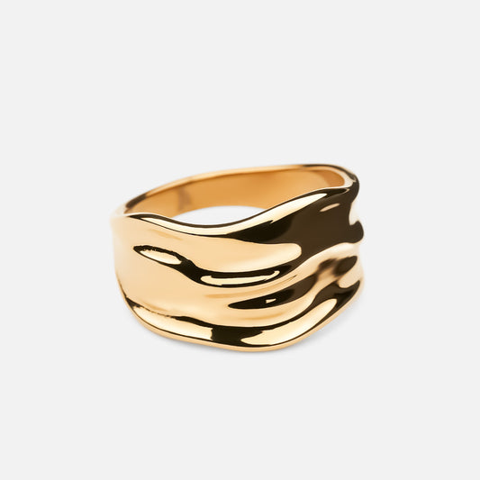 Wide Hammered Band Ring 18K Gold Plated