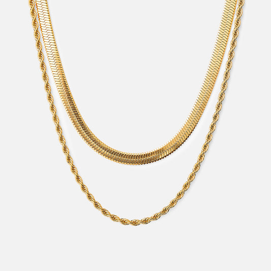 Twisted Rope + Flat Snake Necklace 18K Gold Plated