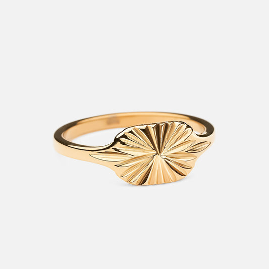 Sun Signed Oval Ring 18K Gold Plated