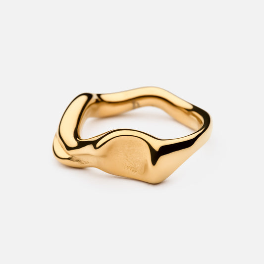 Sun Signed Round Ring 18K Gold Plated