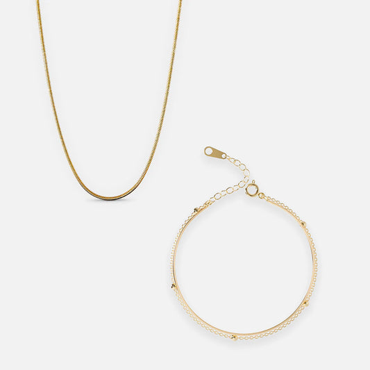 Round Snake Necklace + Bracelets 18K Gold Plated