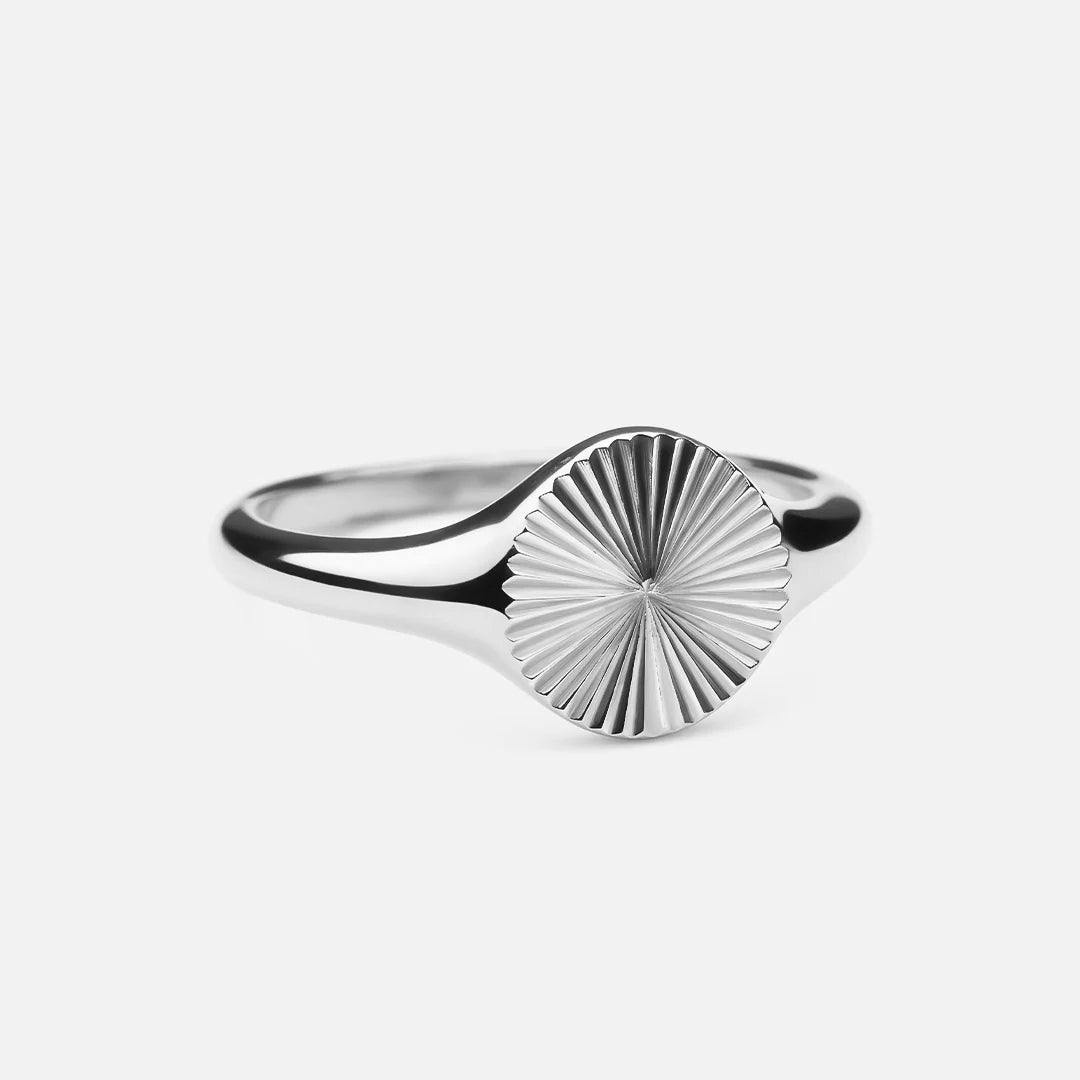 Sun Signet Round Ring Silver Colored