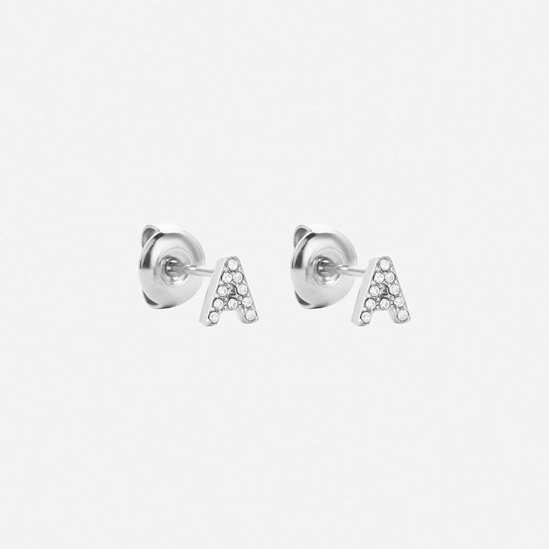 Letter Zircon Earrings Silver Colored