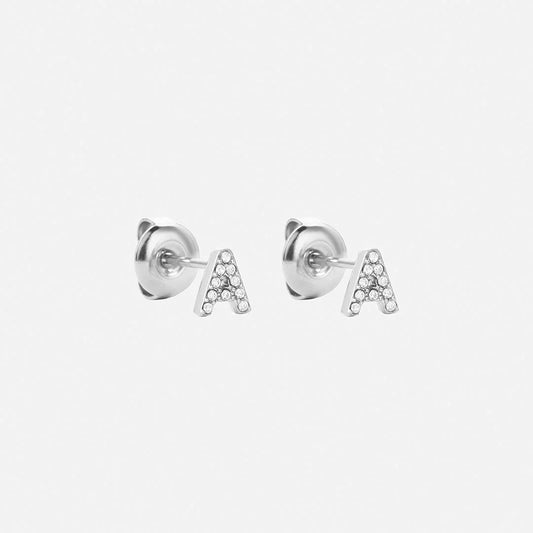 Letter Zircon Earrings Silver Colored