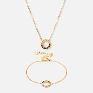 Twisted Green Zircon Necklace + Bracelet 18K Gold Plated